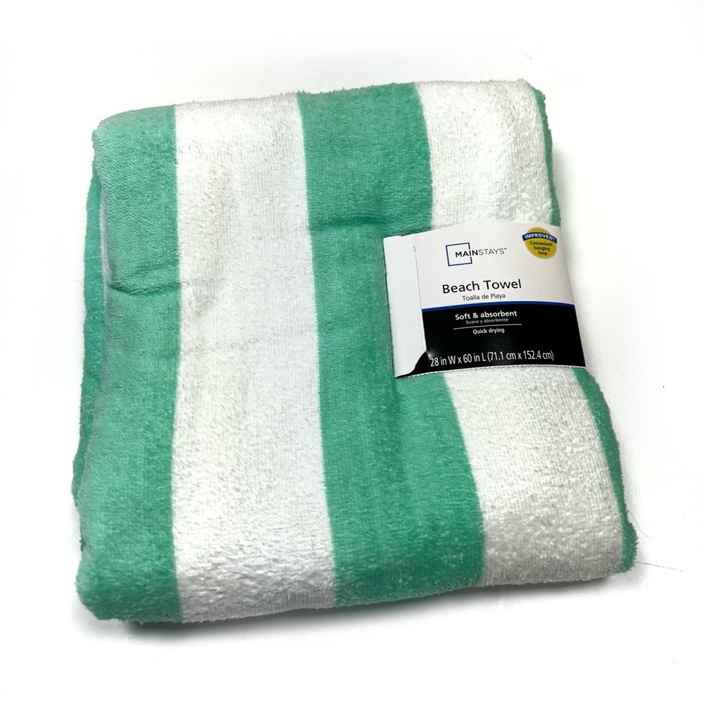 NWT Mainstays Stripe Terquoise / Aqua Beach Towel